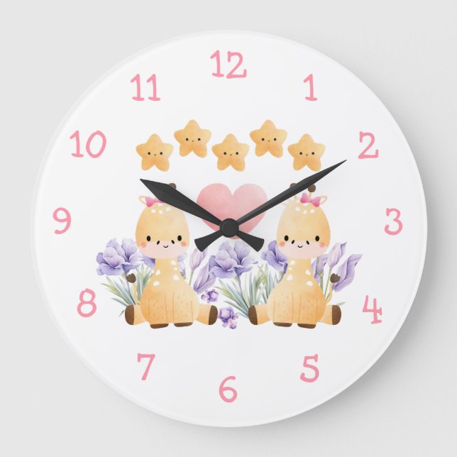 Niedliches Baby Giraffe Wall Clock | Wir sind ein  Große Wanduhr (Vorderseite)
