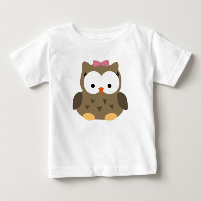 Niedliches Baby-Girl-Eule mit rosa Bow Baby T-shirt (Vorderseite)