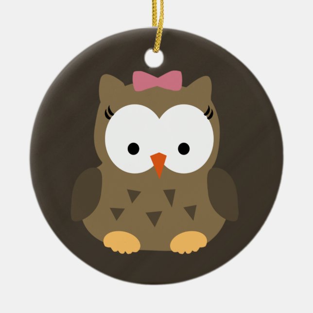 Niedliches Baby-Girl-Eule mit rosa Bow Keramikornament (Vorne)