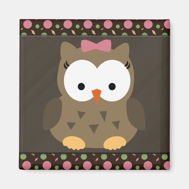 Niedliches Baby-Girl-Eule mit rosa Bow Magnet (Vorne)
