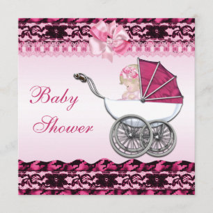 Niedliches Baby Girl in Pink Carriage Baby Dusche Einladung
