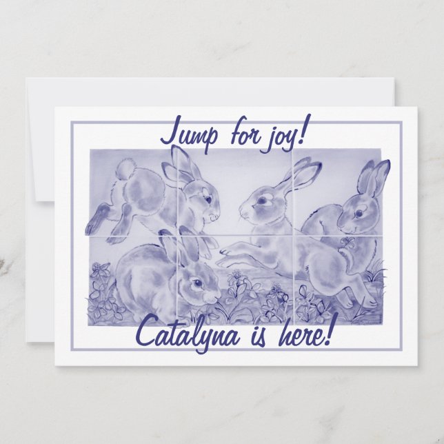 Niedliches Baby Girl oder Boy Bunny Art Personalis Ankündigung (Vorderseite)