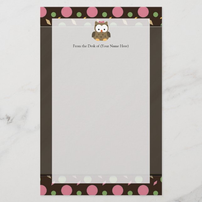 Niedliches Baby Girl Owl mit rosa Bow Briefpapier (Vorderseite)