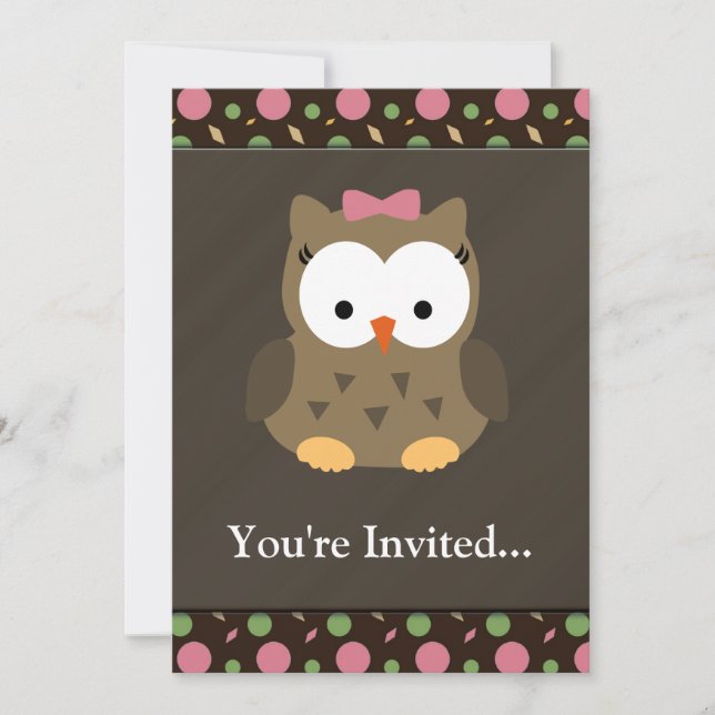 Niedliches Baby Girl Owl mit rosa Bow Einladung (Vorderseite)