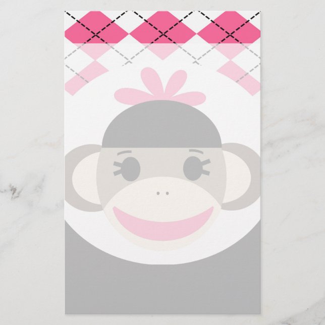 Niedliches Baby Girl Sock Affe Pink Black Raute Briefpapier (Vorderseite)