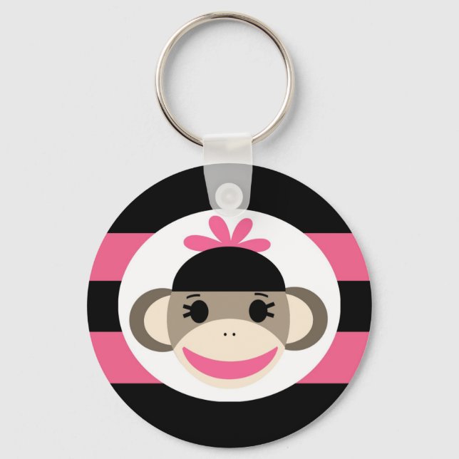 Niedliches Baby Girl Sock Affe Schwarz Rosa Streif Schlüsselanhänger (Vorderseite)