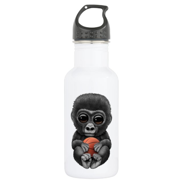 Niedliches Baby Gorilla spielen mit Basketball Edelstahlflasche (Vorderseite)