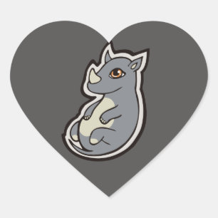 Niedliches Baby Gray Rhino Big Eyes Ink Zeichne De Herz-Aufkleber
