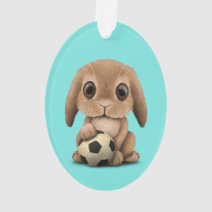 Niedliches Baby-Häschen mit Fußball-Fußball-Bal Ornament