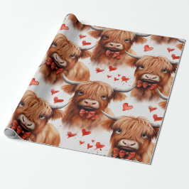 Niedliches Baby Highland Cow Valentine Herzmuster Geschenkpapier