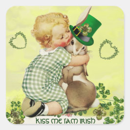 NIEDLICHES BABY HUGGING RABBIT IRISH ST. PATRICK'S QUADRATISCHER AUFKLEBER