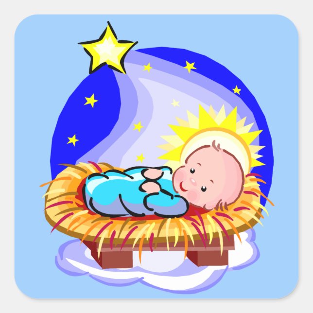 Niedliches Baby Jesus und Star Quadratischer Aufkleber (Vorderseite)
