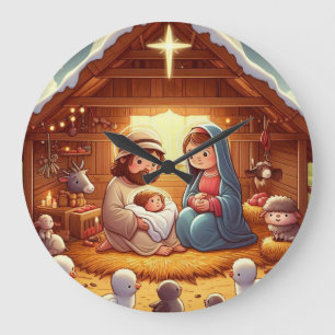 Niedliches Baby Jesus Weihnachtskrippe Große Wanduhr