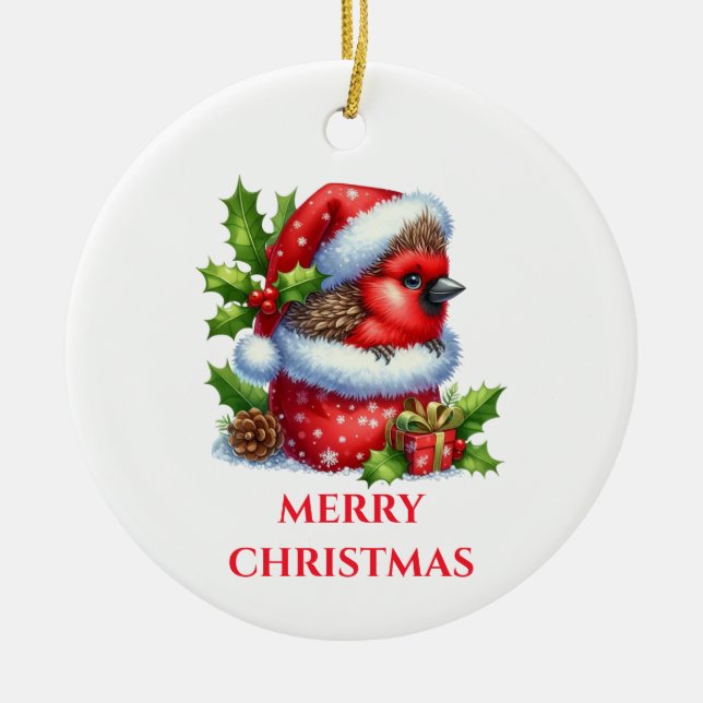 Niedliches Baby Kardinal Weihnachten Keramik Ornament (Vorne)