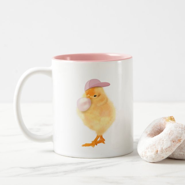 Niedliches Baby-Kick mit Bubblegum Zweifarbige Tasse (Mit Donut)