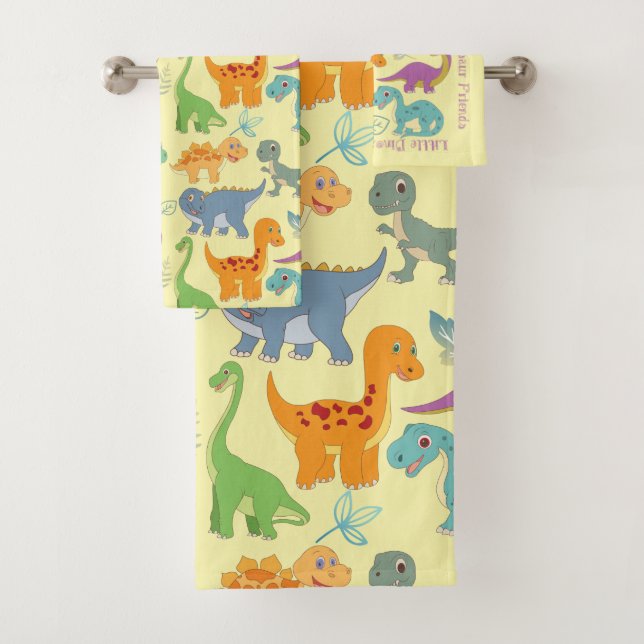 Niedliches Baby-Kleinkind-Dinosaurier-Collage-Must Badhandtuch Set (Insitu)