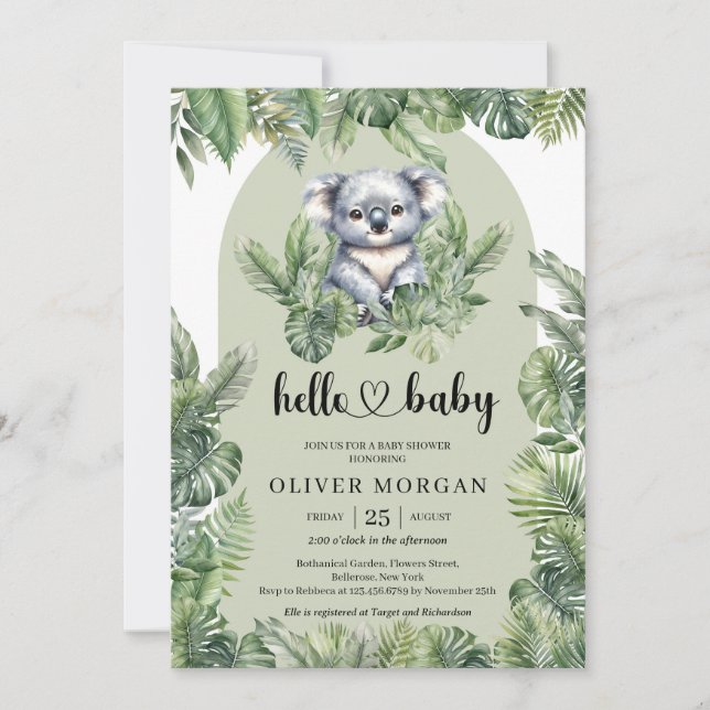 Niedliches Baby Koala Tropische Vegetation Einladung (Vorderseite)