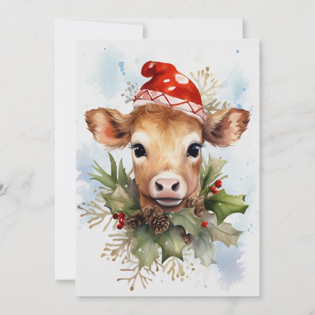 Niedliches Baby Kuh Winter Weihnachtswasser Einladung (Vorderseite)