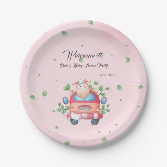 Niedliches Baby Lamb Babyduschpapier Pappteller (Vorderseite)