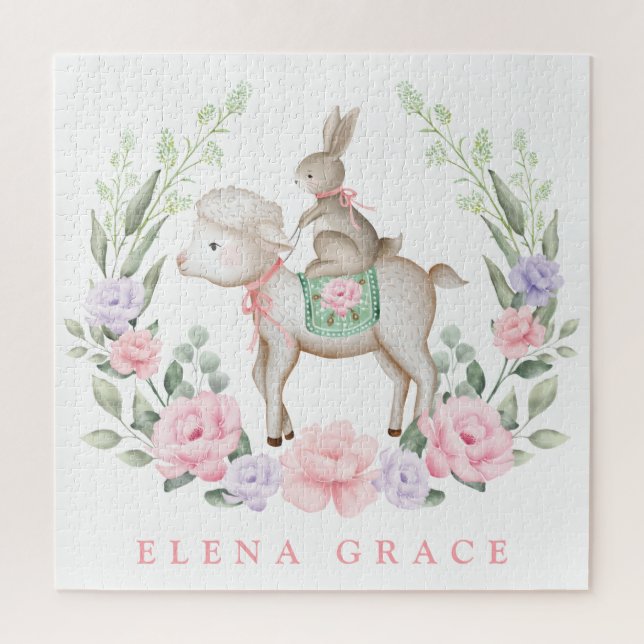 Niedliches Baby Lamb & Bunny Floral Greenery Oster (Vertikal)