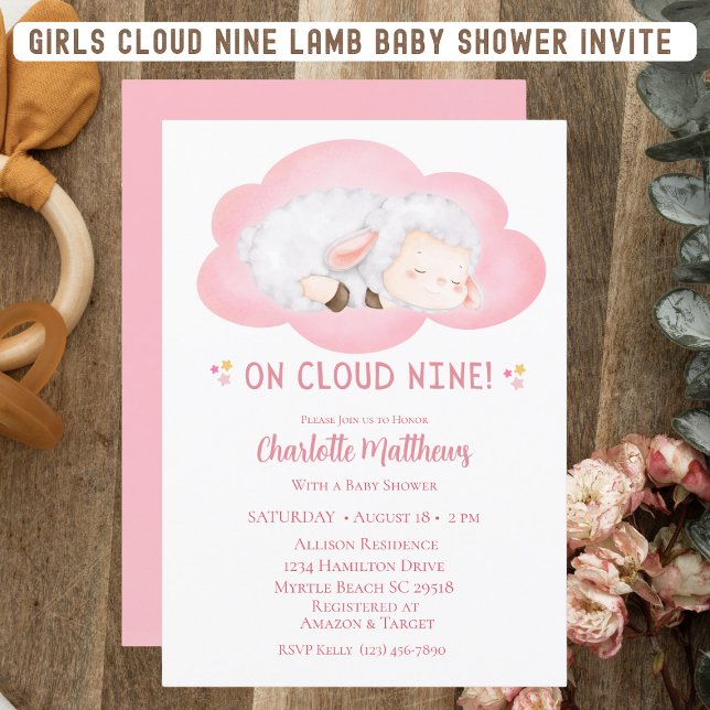 Niedliches Baby Lamb Cloud Nine 9 Babydusche Einladung (Von Creator hochgeladen)
