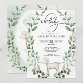 Niedliches Baby Lamb Grünpflanzendusche Einladung