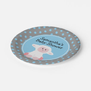 Niedliches Baby Lamb mit Polka Dots Baby Dusche Pappteller
