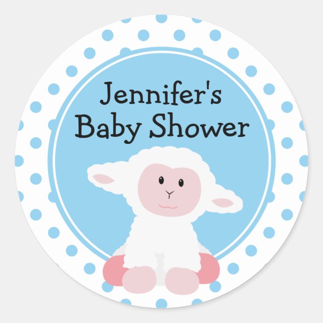 Niedliches Baby Lamb und Polka Dots Personalisiert Runder Aufkleber (Vorderseite)