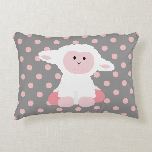 Niedliches Baby Lamb und Polka Dots Zierkissen (Vorderseite)