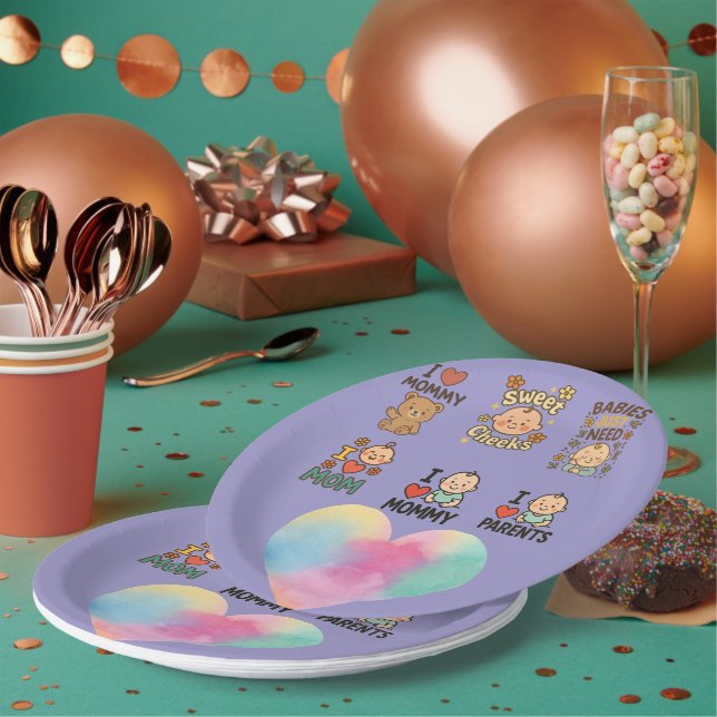 Niedliches Baby Liebe Plate - Ich ❤️ Mami & Parter Pappteller (Multi)