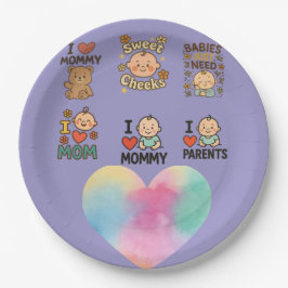 Niedliches Baby Liebe Plate - Ich ❤️ Mami & Parter Pappteller