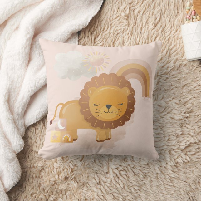 Niedliches Baby Lion Cub & Boho Regenbogen auf Pin Kissen (Decke)