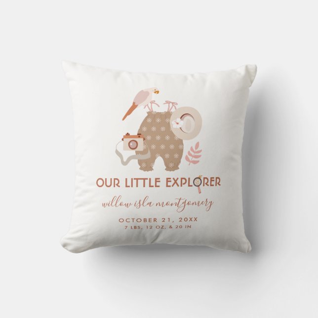 Niedliches Baby Little Explorer Boho Birth Informa Kissen (Vorderseite)