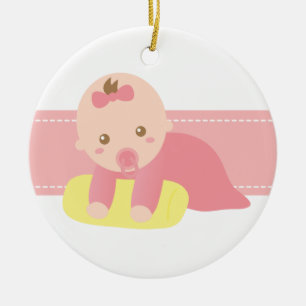 Niedliches Baby-Mädchen, das mit Kissen kriecht Keramik Ornament