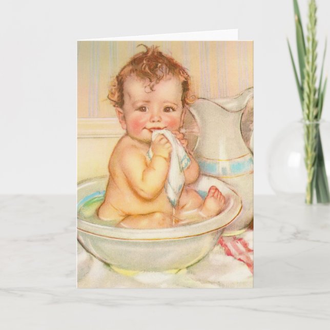 Niedliches Baby mit Bad Karte (Vorderseite)