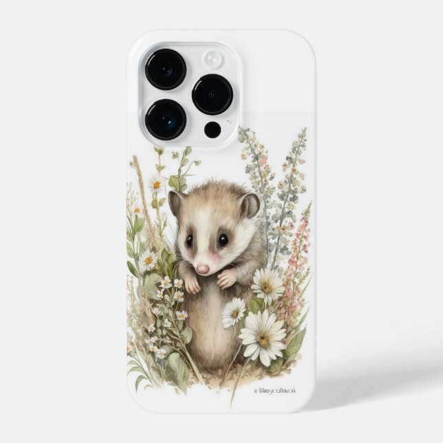 Niedliches Baby Opossum bei Wildblumen iPhone 14 Pro Hülle (Rückseite)