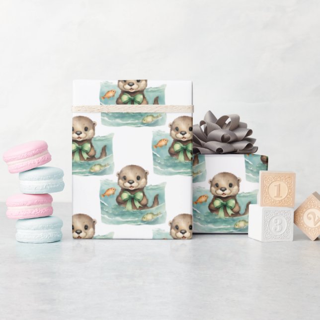 Niedliches Baby Otter neutral Geschenkpapier (Babyparty)
