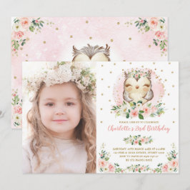 Niedliches Baby Owl Blüten Rosa Gold Blume Geburts Einladung