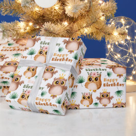 Niedliches Baby Owl Happy Birthday Geschenkpapier