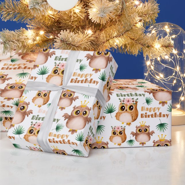 Niedliches Baby Owl Happy Birthday Geschenkpapier (Feiertage)
