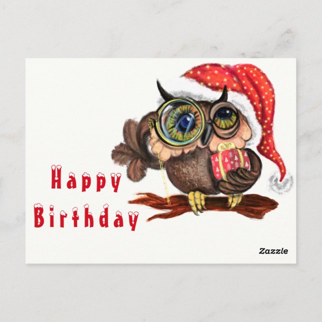 Niedliches Baby Owl - Weihnachtsmütze und Geschenk Postkarte (Rückseite)