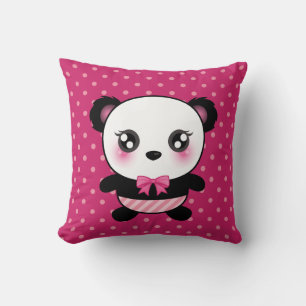 Niedliches Baby Panda Bear Pink Polka Dots Muster Kissen