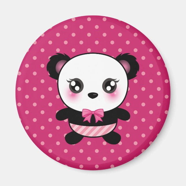 Niedliches Baby Panda Bear Pink Polka Dots Muster Magnet (Vorne)