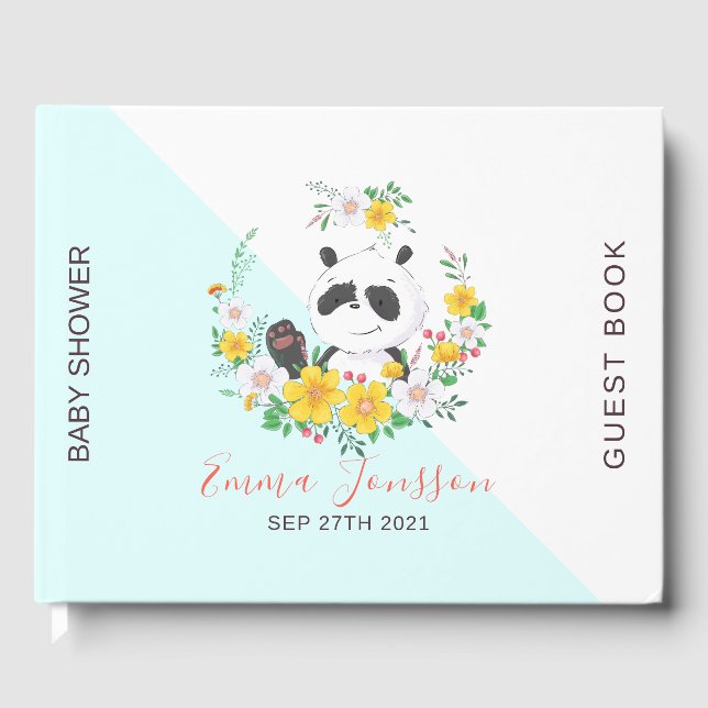 Niedliches Baby Panda farbenfroher Blumenkranz Gästebuch (Vorderseite)