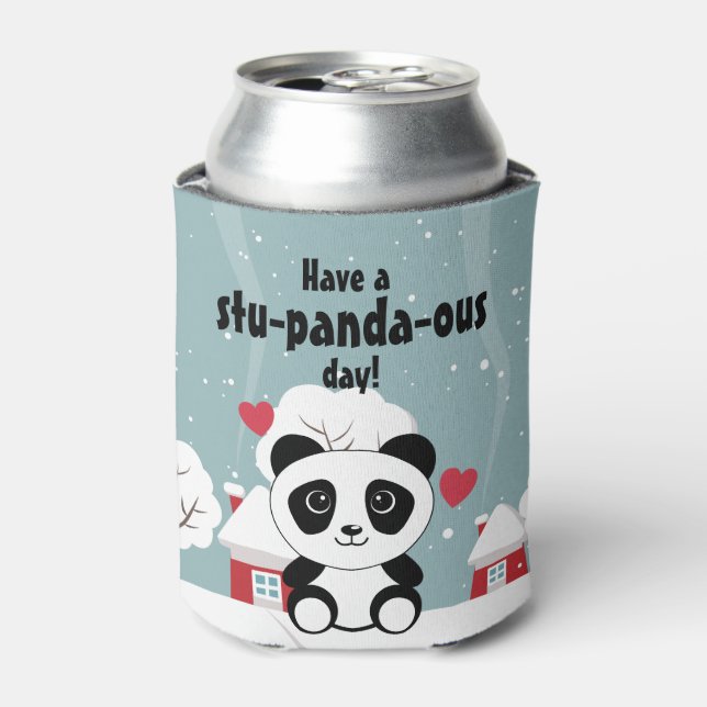 Niedliches Baby Panda im Winterschnee grau Dosenkühler (Kanne Vorderseite)