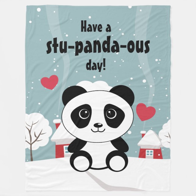 Niedliches Baby Panda im Winterschnee grau Fleecedecke (Vorderseite)