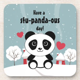 Niedliches Baby Panda im Winterschnee grau Getränkeuntersetzer