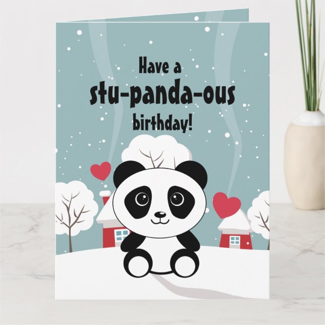 Niedliches Baby Panda im Winterschnee grau Karte (Vorderseite)