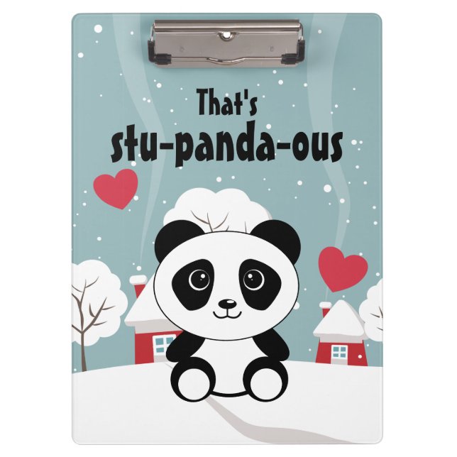 Niedliches Baby Panda im Winterschnee grau Klemmbrett (Vorderseite)