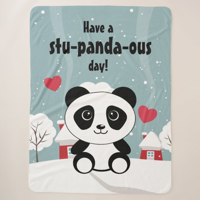 Niedliches Baby Panda im Winterschnee grau Sherpadecke (Vorderseite)
